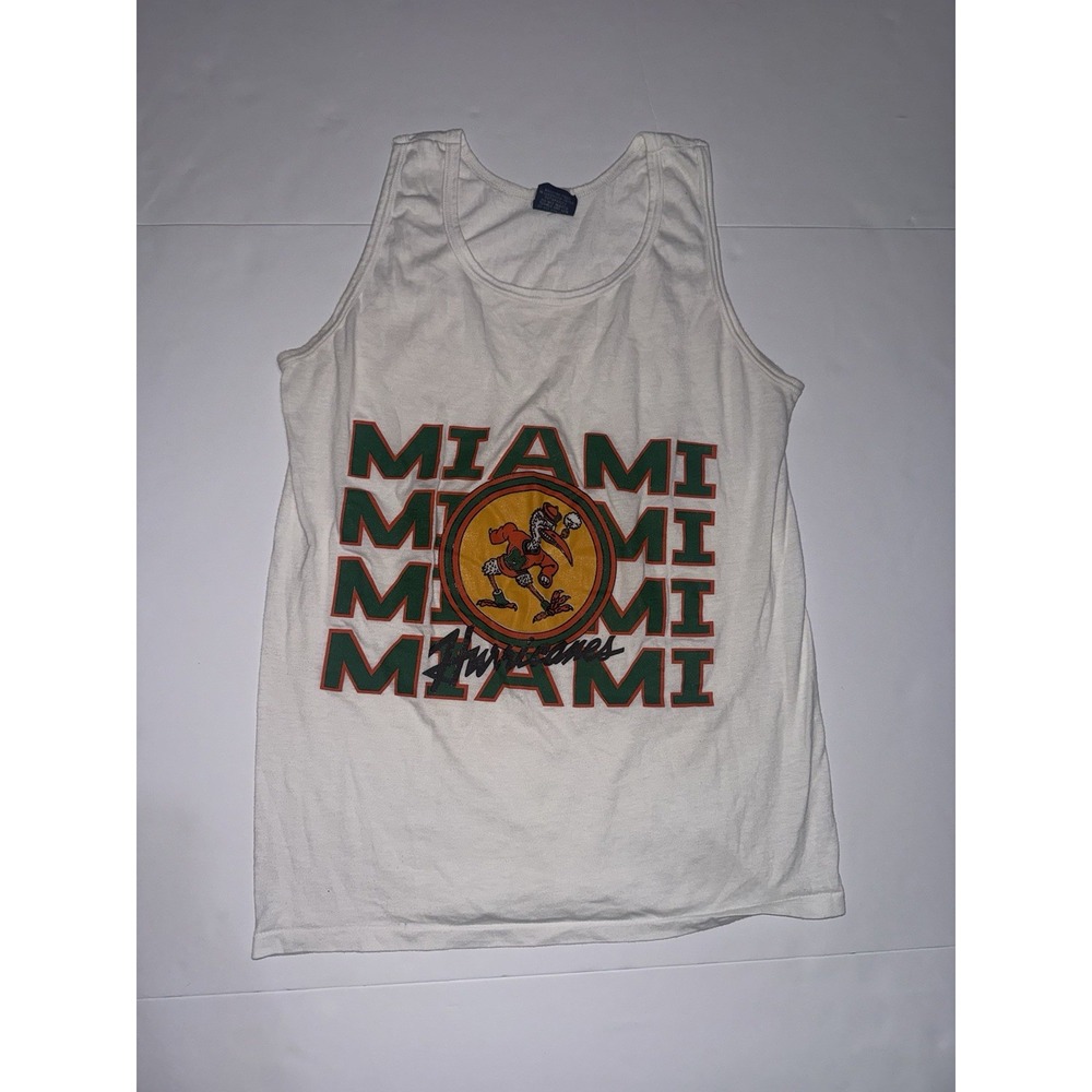 VTG 90s University of Miami Hurricanes Tank Top Mens M White Mascot logo Bird